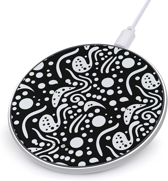 Black and White Pattern with White Circles Wireless Charger Portable Fast Charging Pad Lightweight Wireless Charging Pad 10W Slim Charging Station for Phone Charger Mat for Travel Home Office Desk