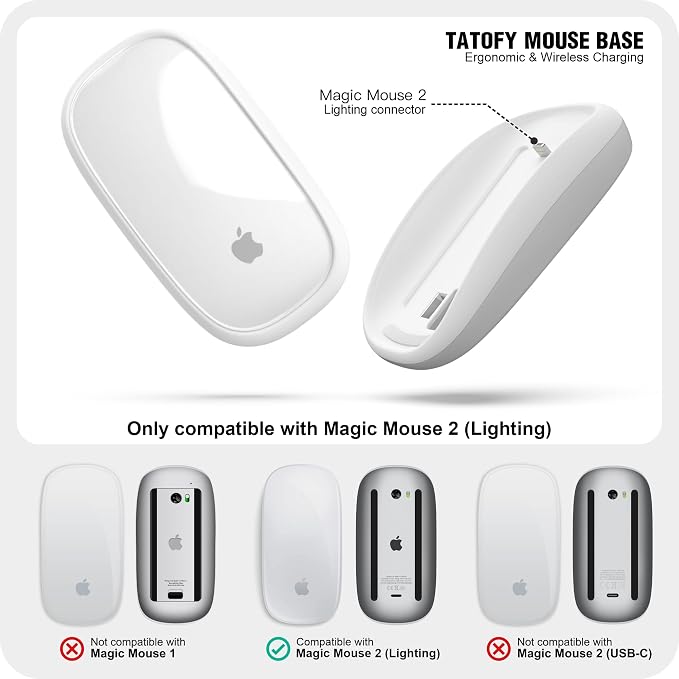 TATOFY Mouse Charger Compatible with Magic Mouse 2 (Lighting) Grip with Wireless Charging Support Ergonomic Base (Black)