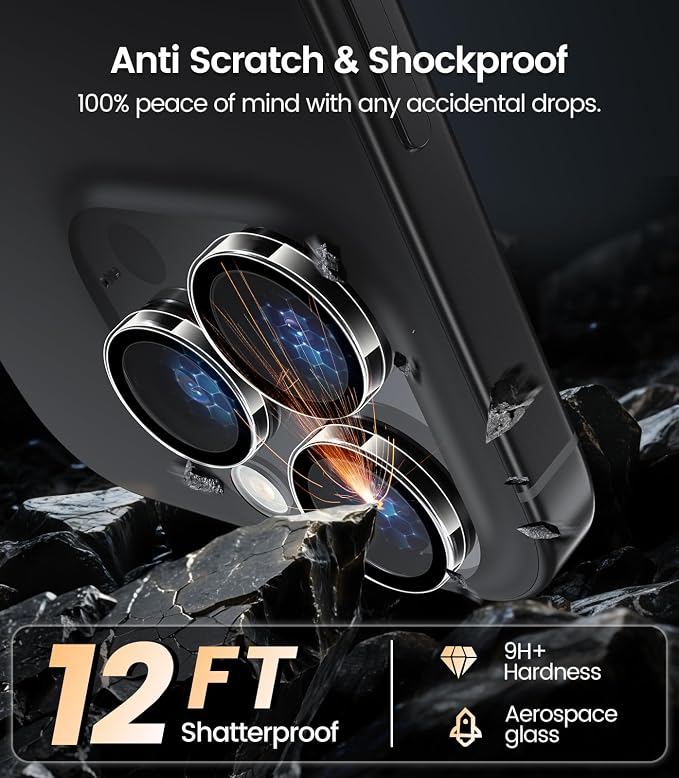 iGluz 2 Pack Anti-Reflection Camera Lens Protector for iPhone 17/16/16 Plus [98% Transmittance][1-Step Installation][Strong Adsorption] 9H Shatterproof Tempered Glass-Black