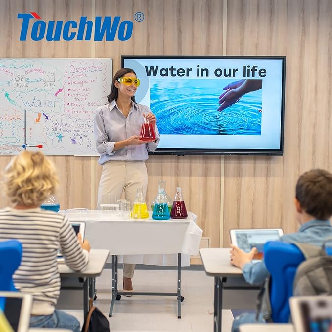 TouchWo 65-inch Interactive Touchscreen Monitor, Electronic Whiteboard Touch Screen with 4K Display, Smart Board for Home Office and Classroom, Bundled Android 14, RAM 4G & ROM 32G