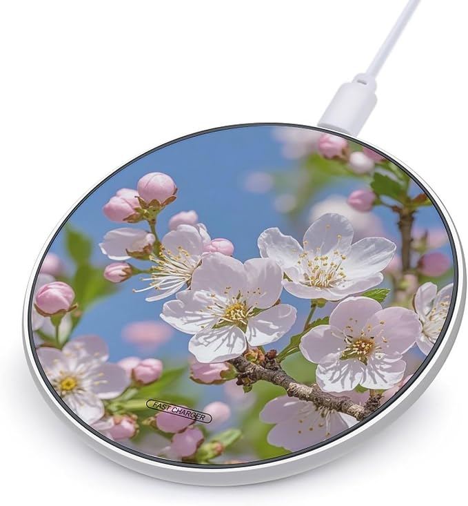 Japanese Cherry Blossom Wireless Charger Portable 10W Fast Wireless Charging Pad Compatible with Phone Ultra-Thin Charging Station Lightweight Charger Mat for Travel Home Office Desk