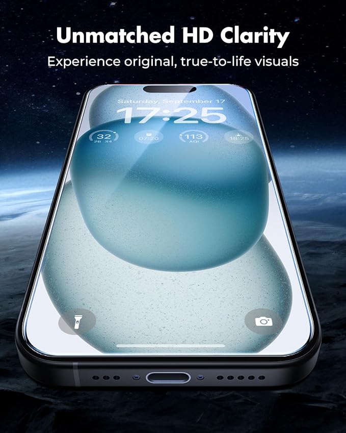 UNBREAKcable iPhone 15 Screen Protector 3-Pack Upgraded Dual-Tempered Glass + 3 Camera Lens Protectors Military-Grade 9H Hardness HD Clarity Anti-Fingerprint Case Friendly 6.1 Inch | Upgraded Du