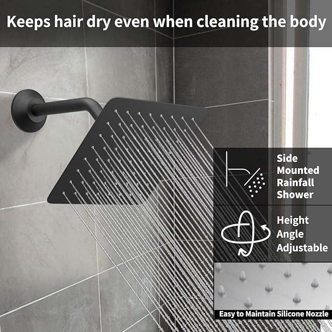 KATAIS Matte Black Tempreature Display Shower System with 6 PCS Body Jet, 8 inch Wall Mount Shower Head and Handheld Spray