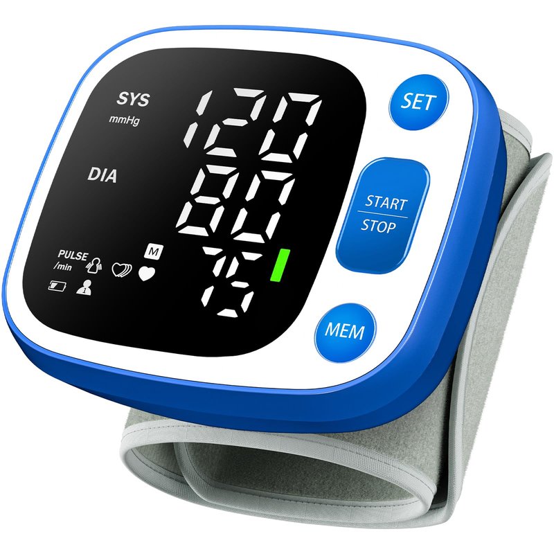 Oklar Blood Pressure Monitors for Home Use Rechargeable Wrist Digital BP Machine Cuff with LED Backlit Display, Voice Broadcast, 240 Memory Storage for 2 Users with Carrying Case, Blue