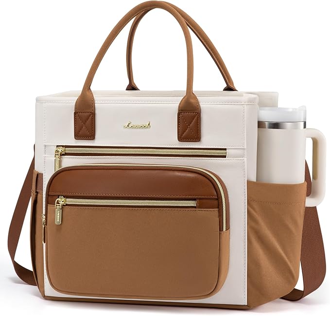 LOVEVOOK Insulated Lunch Bag Women,Wide Opening Adult Lunch Box Women,Leakproof Cooler Bag for Work Picnic Beach Family College,Lunch Teacher Tote Bag with Adjustable Shoulder Strap and Cup Holder