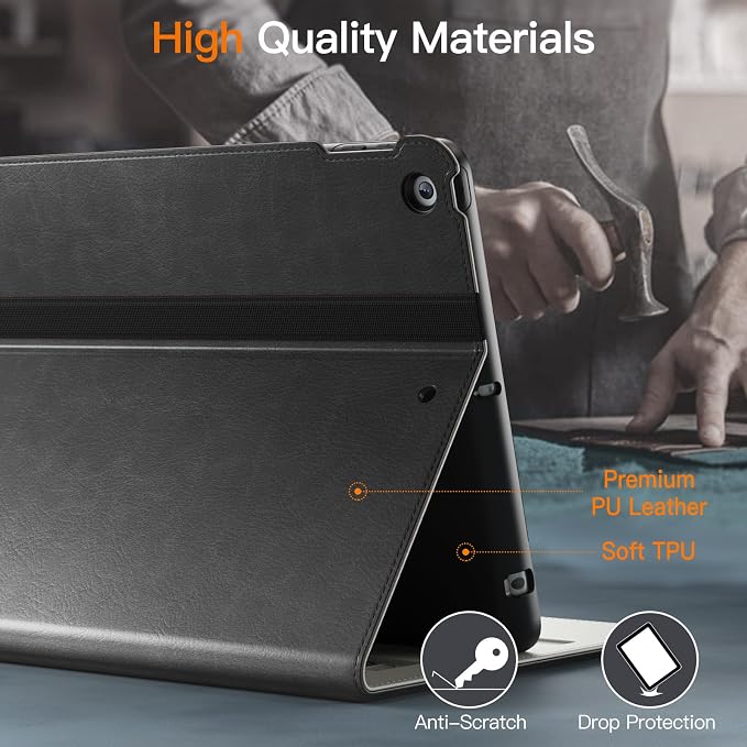 JETech Business Case Cover for iPad 6th/5th Gen 9.7 (2018/2017) Black | PU Leather Design Pencil Holder &amp Pocket Multi-Angle Viewing
