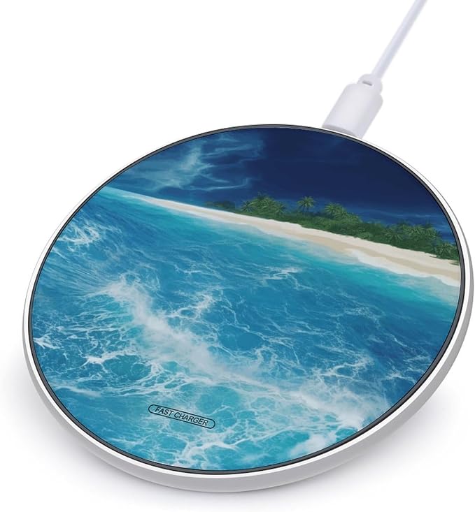 Tropical Ocean Beach Theme Wireless Charger Fast Charging Pad | Anti-Slip Qi Certified Wireless Charging Pad for All Phones with Wireless Charging Function for Home Office Travel