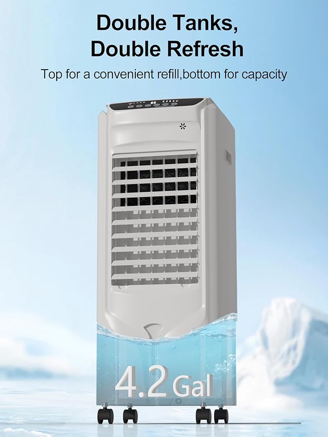 Landeagle 32" Swamp Cooler Air Conditioner,1800CFM Evaporative Coolers with 4.2 Gal Tank,110°Oscillation Portable Room with 12H Timer, Cooling Fans that Blow Cold Air for Bedroom Indoor, White