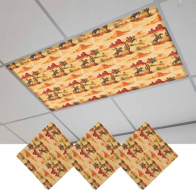 Tropical Plant Cactus Fluorescent Light Covers 3 Pack Western Cowboy Horse