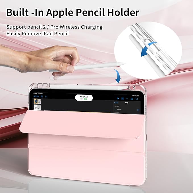 Case for iPad Air 11 Inch M4/M3/M2 Air 5th/4th Gen 10.9 Black | Pencil Holder Slim Trifold Stand Cover Clear Hard Back Shell Auto Sleep/Wake