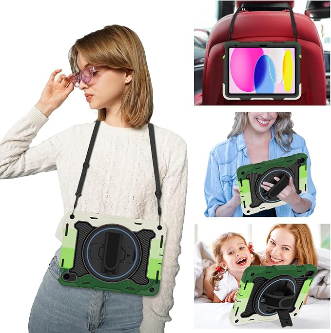 for iPad 9th 8th 7th Gen Case 10.2 inch with Screen Protector | 360° Rotating Kickstand Hand Strap Shoulder Strap Heavy Duty Military Grade - Kids Friendly
