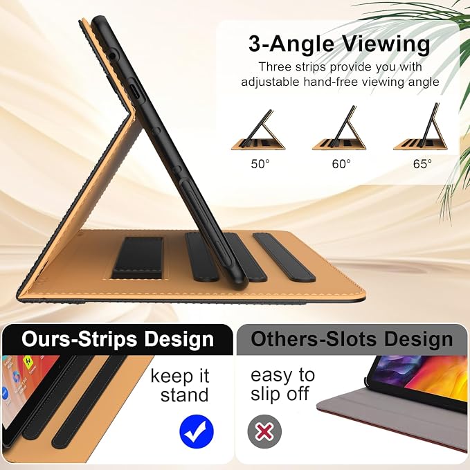 ZoneFoker for 10 Tablet Case (13th/11th Generation 2023/2021 Released) PU Leather Folio Cover with Multi-Angle Stand/Pen Holder Auto Wake/Sleep for 10/10 Plus Black+Black