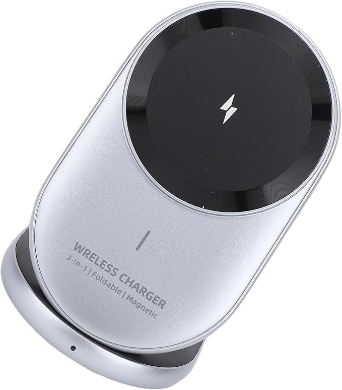 15W Fast Table Charger Magnetic Wireless Charging Dock 3 in 1 Stand Organizer for Phone Clock Headphones Space Saving Collapsible Design