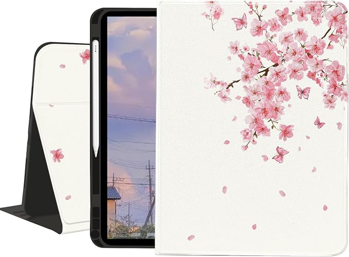 Stylish Case for iPad 9th/8th/7th Generation 10.2 2021/2020/2019Art Pink Starry Sky Textured Folio Case with Pencil Holder Multi-Angle View Adjustable Stand Auto Wake/Sleep Cover for Women