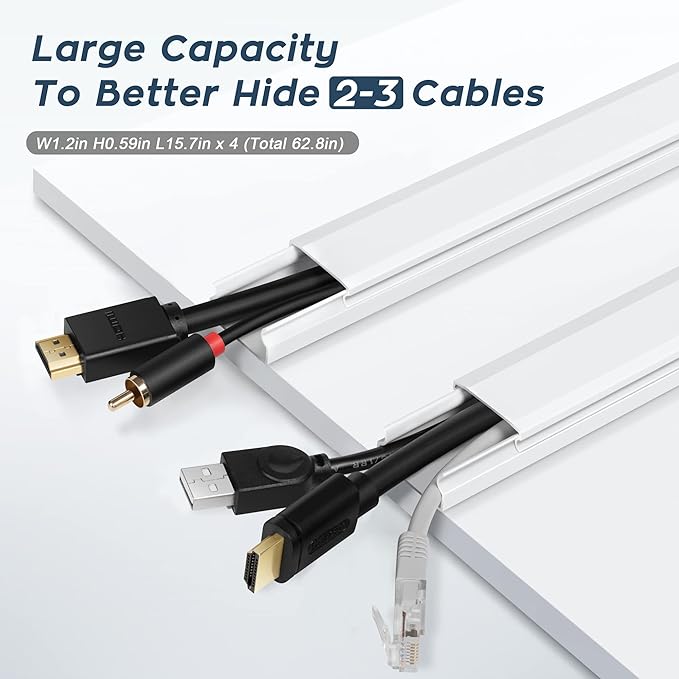 YCLYC Cable Cover, 62.8in Black Cord Hider for TV, Paintable Cord Cover Kit, Hide Cords - Cord Concealer Cable Channel 4xL15.7in W0.98in H0.5in
