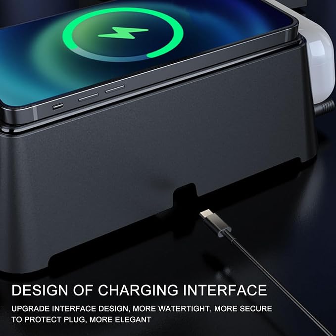 6 in 1 Wireless Charging Station with Alarm Clock Time Temperature Display Wireless Charger for Phone Headphone Smartwatch
