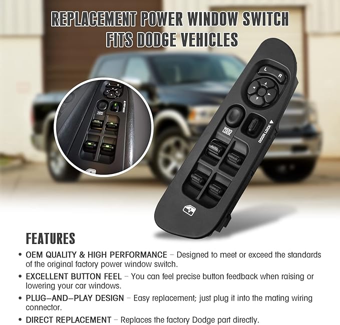 Mango S Master Power Window Switch and Bezel 56049805AB for 2002-2009 Dodge Ram 1500 2500 3500, 2001-2004 Dodge Dakota, 2001-2003 Dodge Durango,2005-2009 Dodge Sprinter 2500 3500