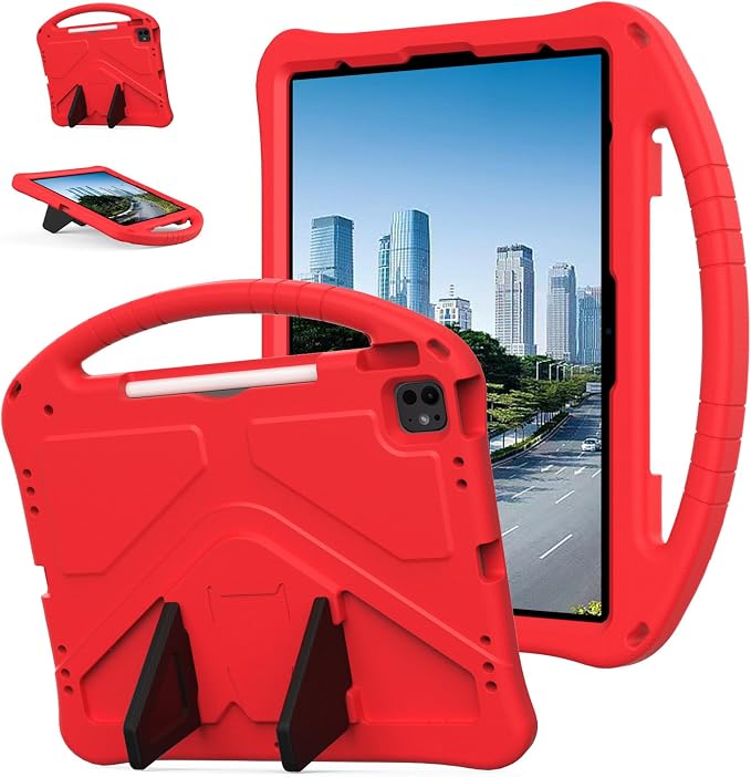 Kids Case for iPad Air 13 (2026/2025/2024) M4/M3/M2 &amp iPad Pro 13 2024 &amp iPad Pro 12.9 Cover 6th/5th/4th/3rd Gen (2022/2021/2020/2018) DIY Figures EVA Rubber Handle Stand Shockproof Bumper