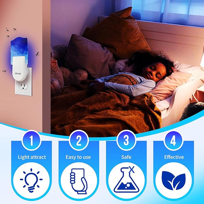 Fly Trap Indoor, Bug Catcher, Fruit Fly Traps for Indoors, Blue Light Bug Killer Plug in, Attracts Mosquito, Fly, Moth, Sticky Glue Gnat Trap - Flying Insect Trap Home (1 Device + 6 Refills)