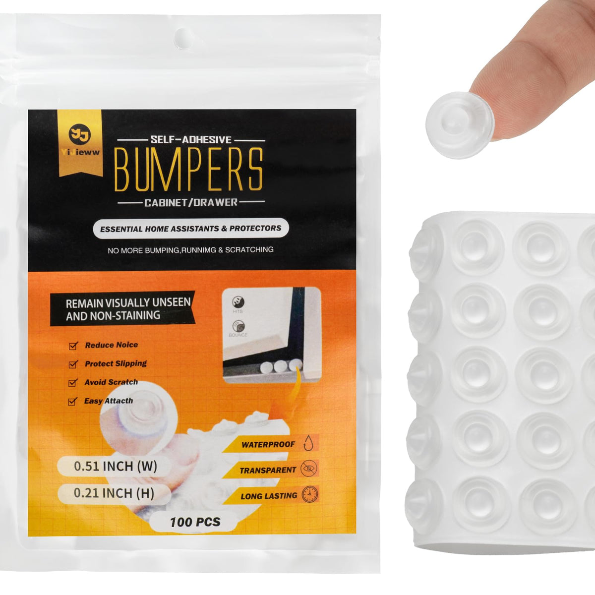 Yijieww Self Adhesive Cabinet Door Bumpers, Sound Dampening Bumpers, Pads for Cabinet Doors, Drawers, Glass Tops, Picture Frames, Cutting Boards (100P)