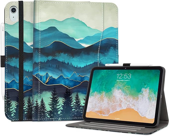 Lokigo Case for iPad (A16) 11th/10th Generation Aurora Forest | for iPad 11th-11 Inch/10th-10.9 Inch Stand Cover Pencil Holder/Hand Strap/Pocket Support Touch ID Auto Wake/Sleep