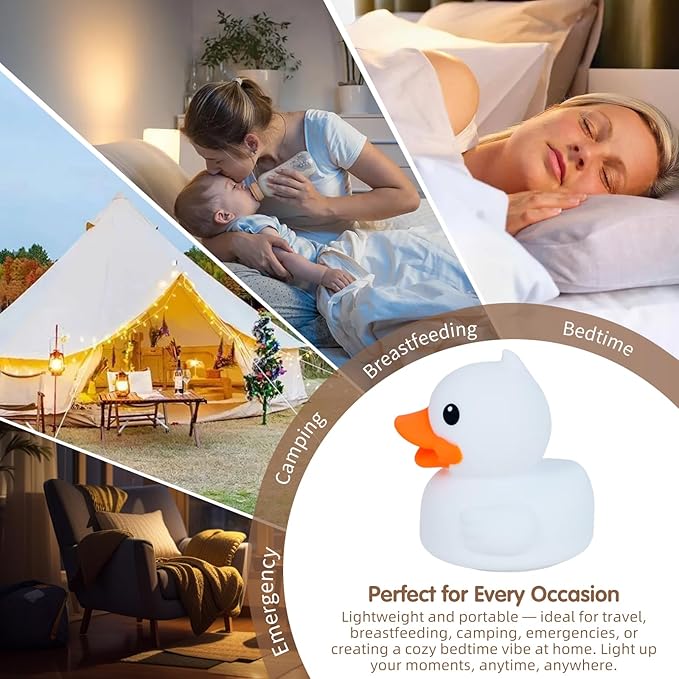 Junlumen Cute Duck Night Light – Soft Silicone Tap Lamp for Kids, USB Rechargeable, Color-Changing, BPA-Free QuackLite 7