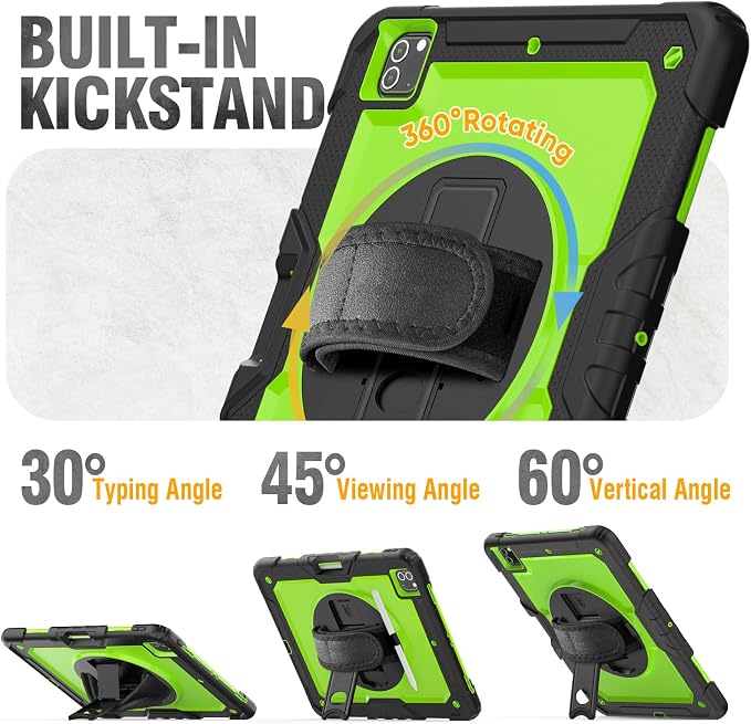 HXCASEAC Case for iPad Pro 12.9 Case (6th 5th 4th 3rd Generation) Shockproof Design | Pencil Holder | Hand Strap | Screen Protector | Heavy Duty Protective iPad 12.9 inch 2022/2021/2020/2018 - Black