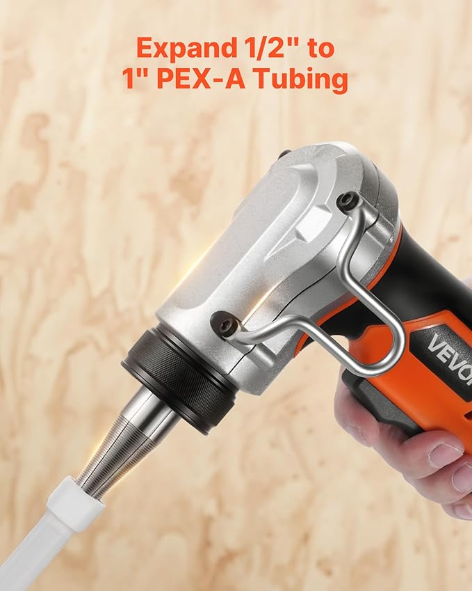 VEVOR Cordless Tube Expander, 20V Max Electric Tubing Expansion Tool for 1/2", 3/4", 1" PEX-A Pipes, 22000RPM Pipe Expander with 3 Expanding Head, 2pcs 2AH Battery, Fast Charger & Carrying Case