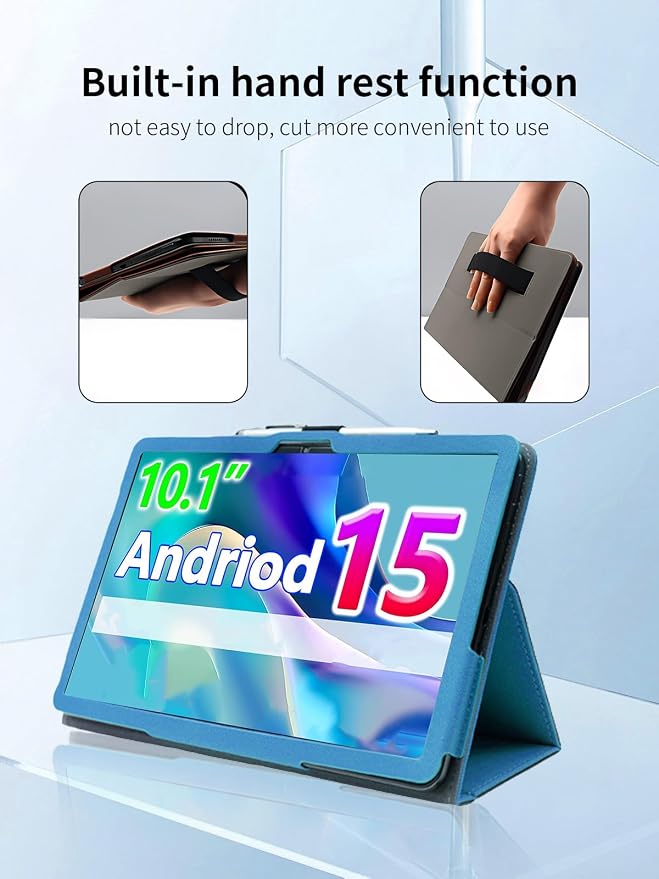 Case for CUPEISI CP31M Tablet 10 inch Android 15 TabletsUYRUREL Leather Slim Folding Stand Cover with Hand Strap Magnet for Men Women Full ProtectionBlack.