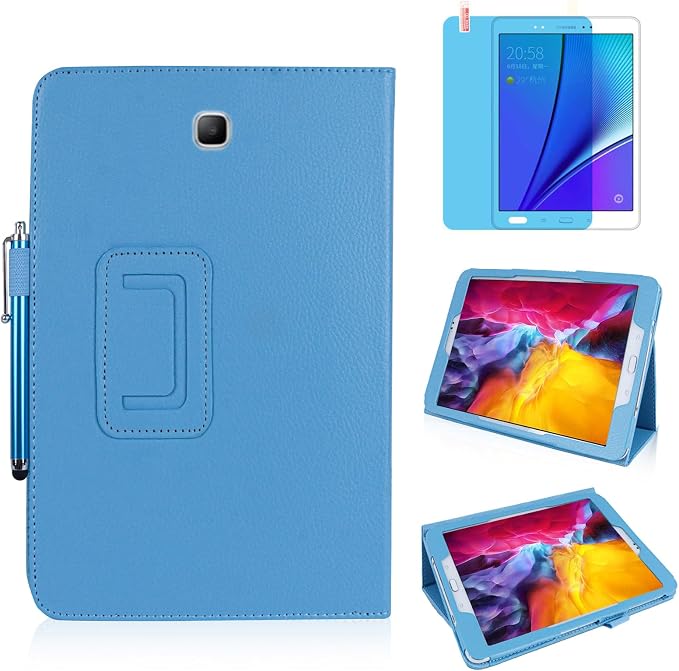 Slim Leather Case for Samsung Galaxy Tab A 8.0 inch 2015 (SM-T350 T357 T355 P350 P355) Multi-Angle Stand Full-Protective Tablet Cover Book Case with Stylus PenScreen Film (Black)