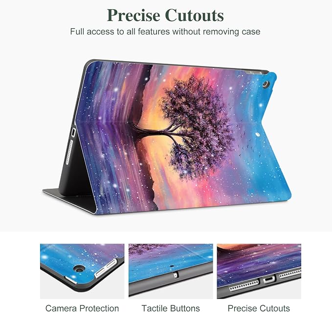 Lokigo Case for iPad 9th/8th/7th Gen 10.2 Air 3rd/Pro10.5 Aurora Forest | Protective Folio Soft Back Cover Pencil Holder for Teens/Students/Office Staffs 4 Angles Viewing Stand Auto Wake/Sleep