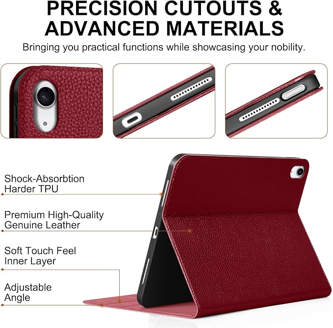 Genuine Leather Case for iPad 11th Gen 11(2025/A16)/10th Gen 10.9 | Slim Protective Cover with Adjustable Stand Auto Wake/Sleep Premium Leather Black