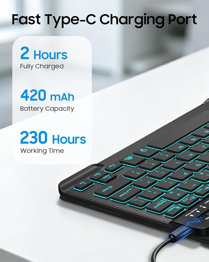 Fintie Rotating Keyboard Case for iPad Air 11-inch iPad Air 5/4 Black | 7 Colors Backlit Detachable Magnetic Wireless Bluetooth Keyboard Soft TPU Back Cover Fit iPad Air 5/4th Generation 10.9 in
