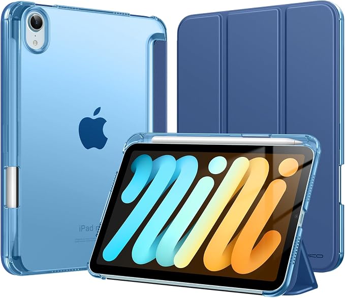 MoKo for iPad mini A17 Pro Case 8.3 Inch 2024 iPad mini 7th/6th Case 2021 | For iPad Mini Case with Pencil Holder Light Trifold Smart Protective Cover with Hard PC Translucent Back Shell Agave Gree