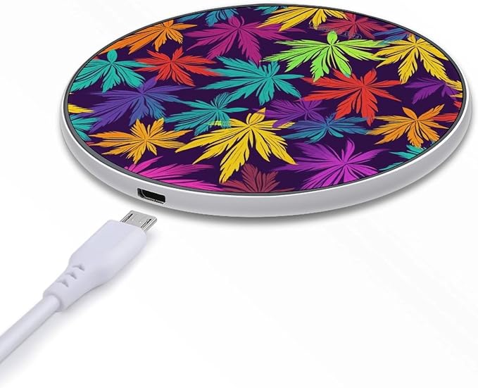 Bright Colorful Weed Pattern Wireless Charger with Aluminum Alloy Frame Qi Certified Fast Wireless Charging Pad 10W Charging Station Portable Phone Charger for All Wireless Charging Phone