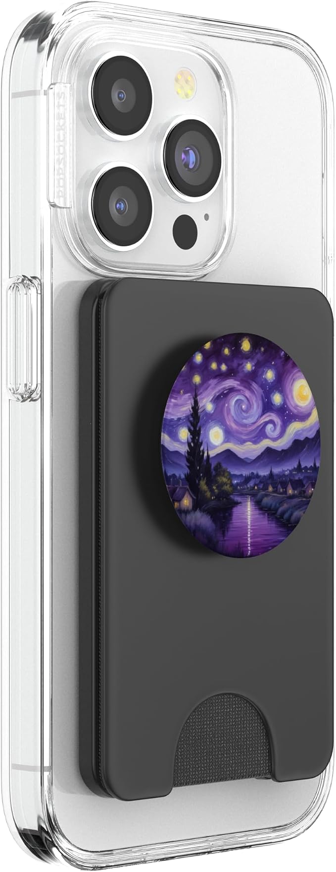 Purple Night Sky Landscape Illustration Print PopSockets PopWallet for MagSafe