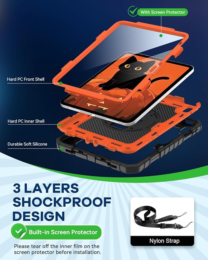 Cantis Case for iPad 9th/8th/7th Generation with Screen Protector iPad 10.2 Case 2021/2020/2019 with 360 Degree Rotating Stand/Shoulder Strap/Pencil Holder Alpine Green