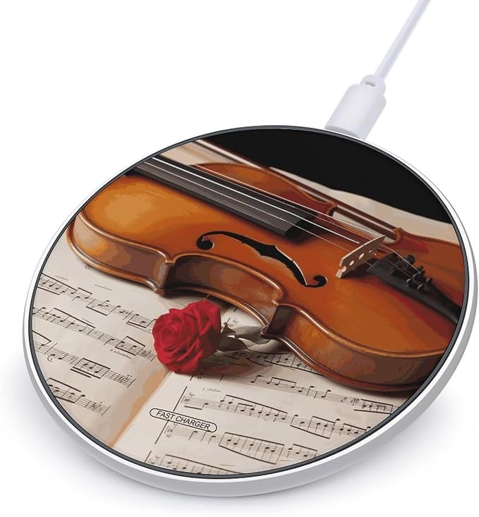 Violin Sheet Music Wireless Charger 10W Fast Charging Pad Anti-Slip Qi Certified Wireless Charging Pad Charging Station Portable Phone Charger for All Wireless Charging Smartphone