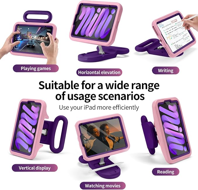 Kids Case for iPad Mini7(A17 Pro)2024/Mini 6 with Handle &amp Screen Protector | Child-Friendly Shockproof Case with Handle &amp Adjustable Portrait/Landscape Stand for iPad mini 7th 2024/6th 2021 8