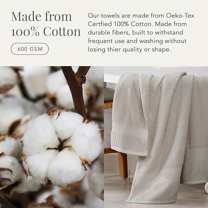 NY Loft 100% Cotton Towel Set 6 Piece | Super Soft & Absorbent Quick-Dry 2 Bath Towels 2 Hand Towels and 2 Washcloths |Textured and Durable Cotton | Trinity Collection (6 Piece Set, Quiet Grey)