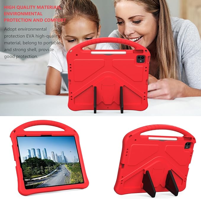 Kids Case for iPad Air 13 (2026/2025/2024) M4/M3/M2 &amp iPad Pro 13 2024 &amp iPad Pro 12.9 Cover 6th/5th/4th/3rd Gen (2022/2021/2020/2018) DIY Figures EVA Rubber Handle Stand Shockproof Bumper