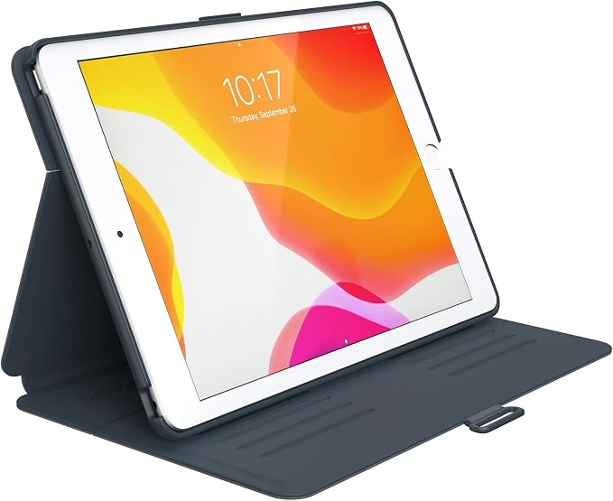 Speck Balance Folio Case for iPad 10.2 Inch (2019-2021) - Drop &amp Camera Protection Slim Multi Range Stand Apple Pencil Holder - Arcadia Navy/Moody Grey