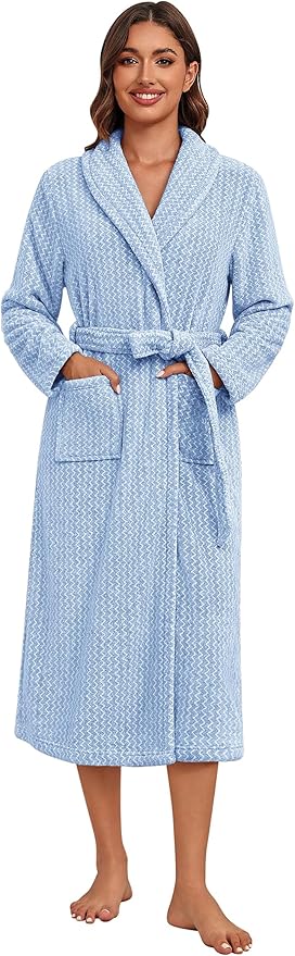 Ekouaer Women's Robe Plush Soft Long Bathrobe Cozy Warm Shawl Collar Spa Robe with Pockets