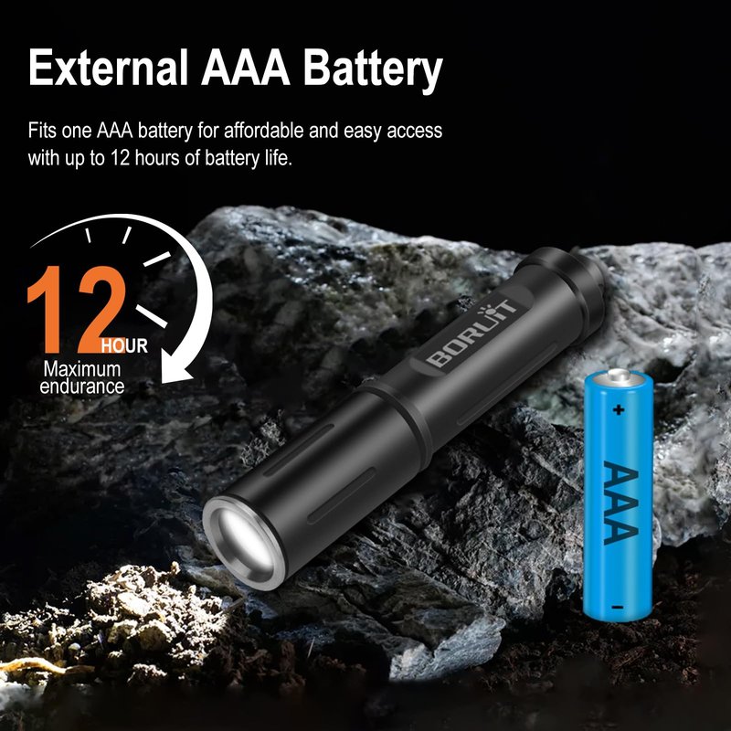 BORUIT RJ11 Small Keychain Flashlight, Mini Compack EDC Flashlights AAA Battery Powered, Single Model Lightweight Pocket Led Light for Home Travel Emergency Walking