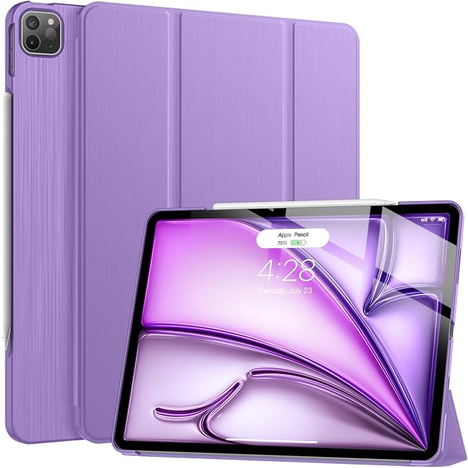Soke Case for iPad Air 13 Inch (M3/M2) 2025/2024iPad Pro 12.9 2022 2021(6th 5th Generation) - [Slim Trifold Stand + Auto Wake/Sleep]Protective Hard PC Back Cover (Black)