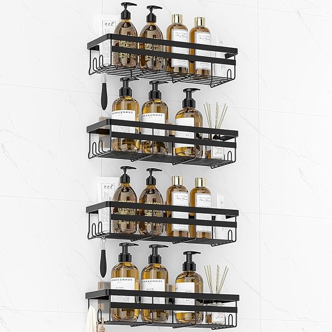 WOWBOX Shower Caddies 4 Pack - Adhesive Hanging Shower Shelf - Bathroom Organizers and Storage, No Drilling Stainless Shower Shelves for Home Decor, Bathroom Accessories