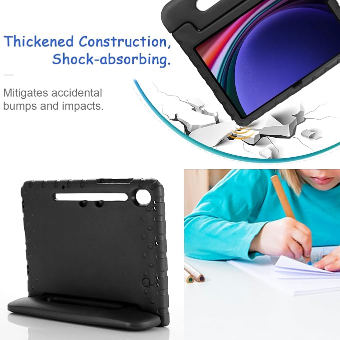 Kids Case for Samsung Galaxy Tab S10 FE Plus 13.1 (2025) Techcircle Handle Stand Light EVA Foam Bumper Protective Rugged Drop Protection Child Proof Cover Black