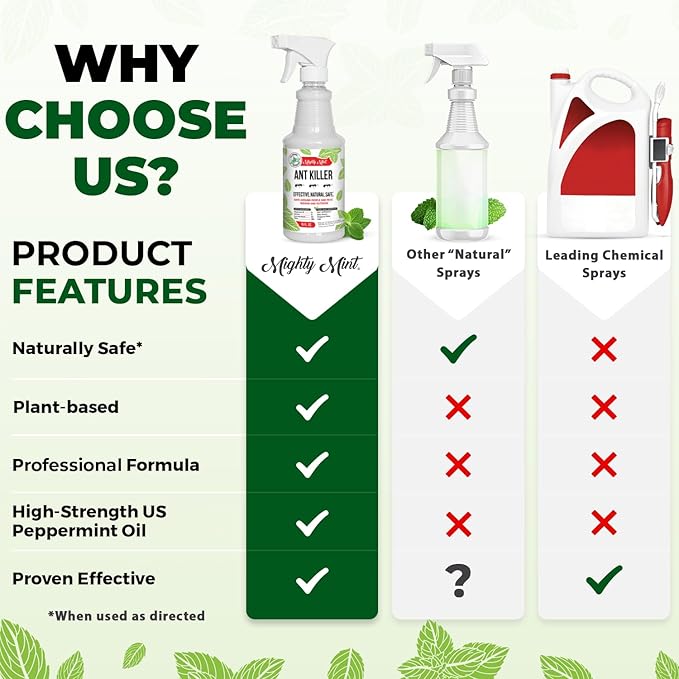 Mighty Mint Peppermint Oil Ant Killer Spray – Natural Ant Repellent for Indoor & Outdoor Use – Plant-Based Insect & Pest Control – 16 oz