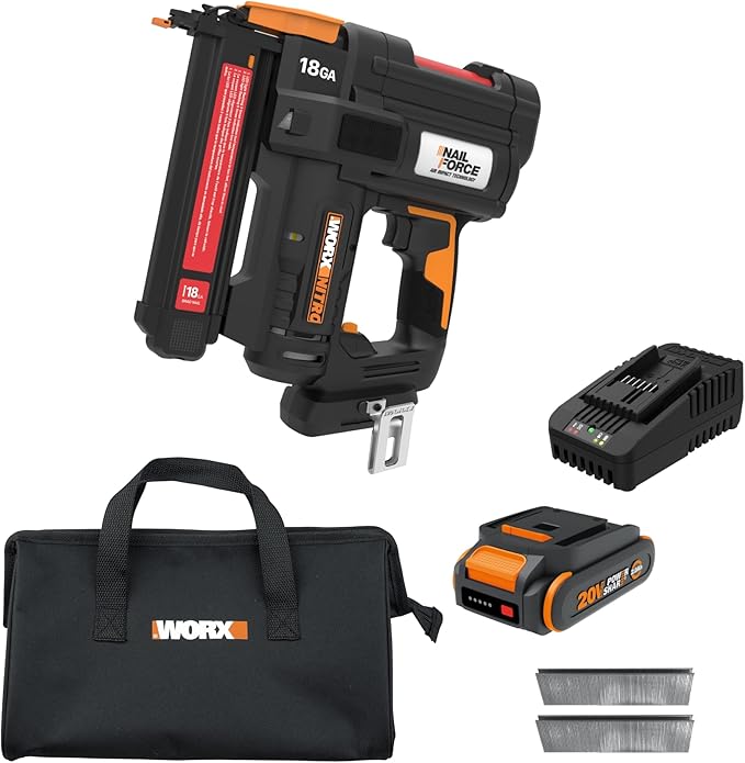 Worx Nitro 20V Cordless 18-Gauge Narrow Crown Stapler, Cordless Staple Gun Fires Up to 80 Staples/Min, Battery Powered Staple Gun with Tool-Free Jam Release WX844L – Battery & Charger Included