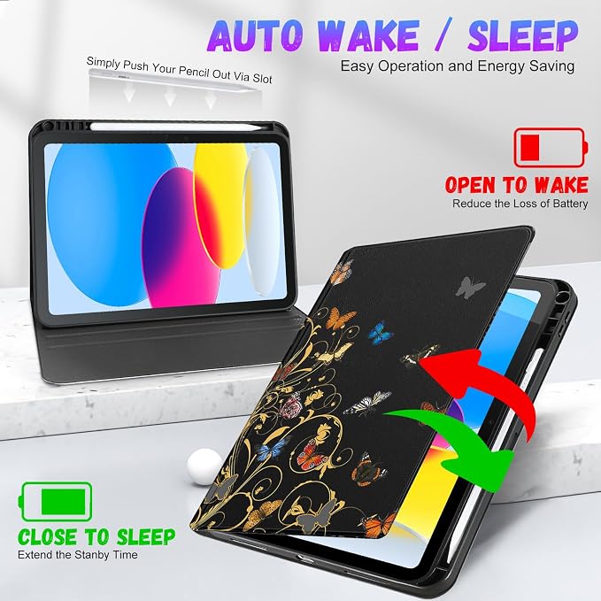 Uppuppy for iPad Pro 12.9 Case Kids Folio PU Leather Cover with Apple Pencil Holder Auto Sleep/Wake Adjustable Angles for iPad Pro 12.9 6th/5th/4th/3rd Gen Sun Moon Black
